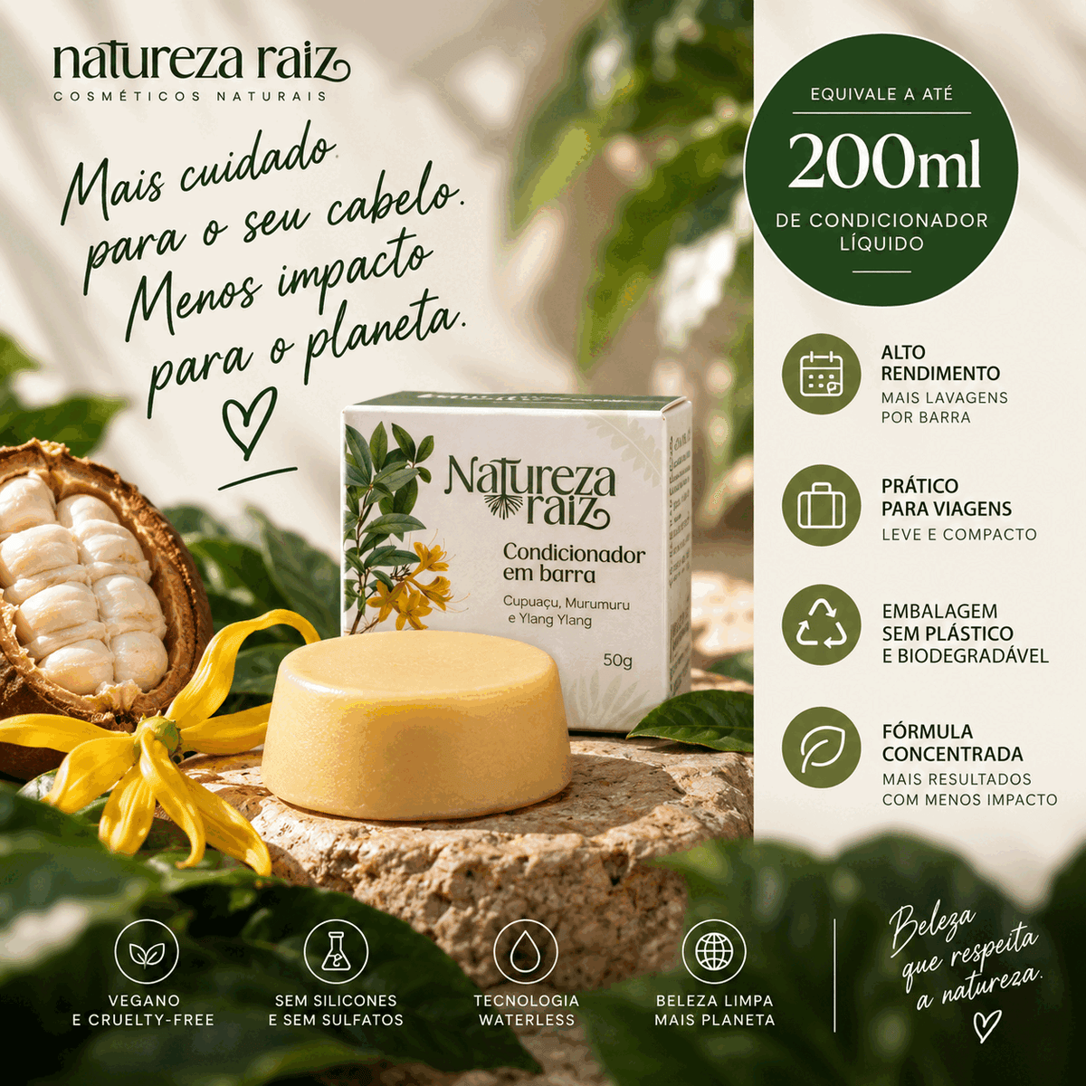 Cupuaçu, Murumuru, and Ylang Ylang Conditioner Bar 50g